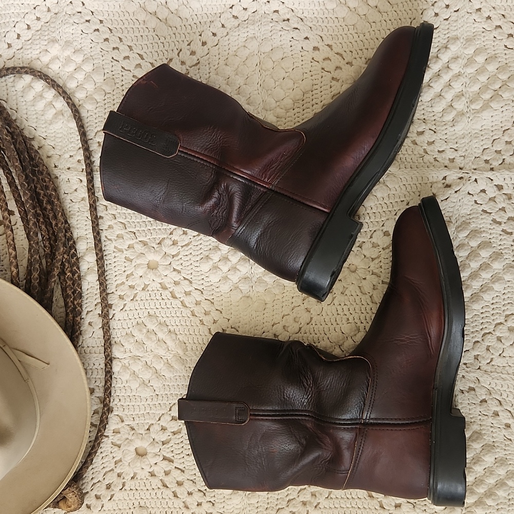 Men's Brown Leather Pull-On Work Boots - Picture 3 of 10